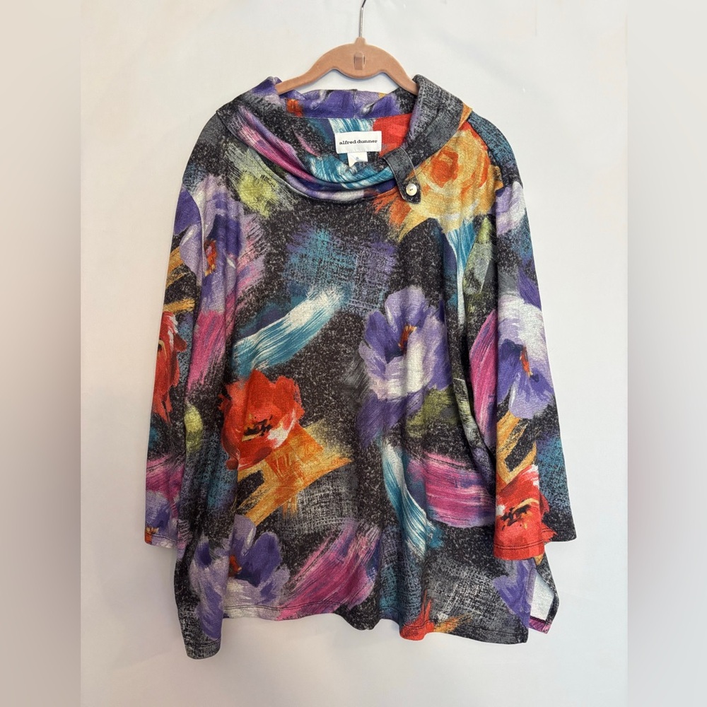 Alfred Dunner Multicolor Floral Turtleneck Knit Sweater